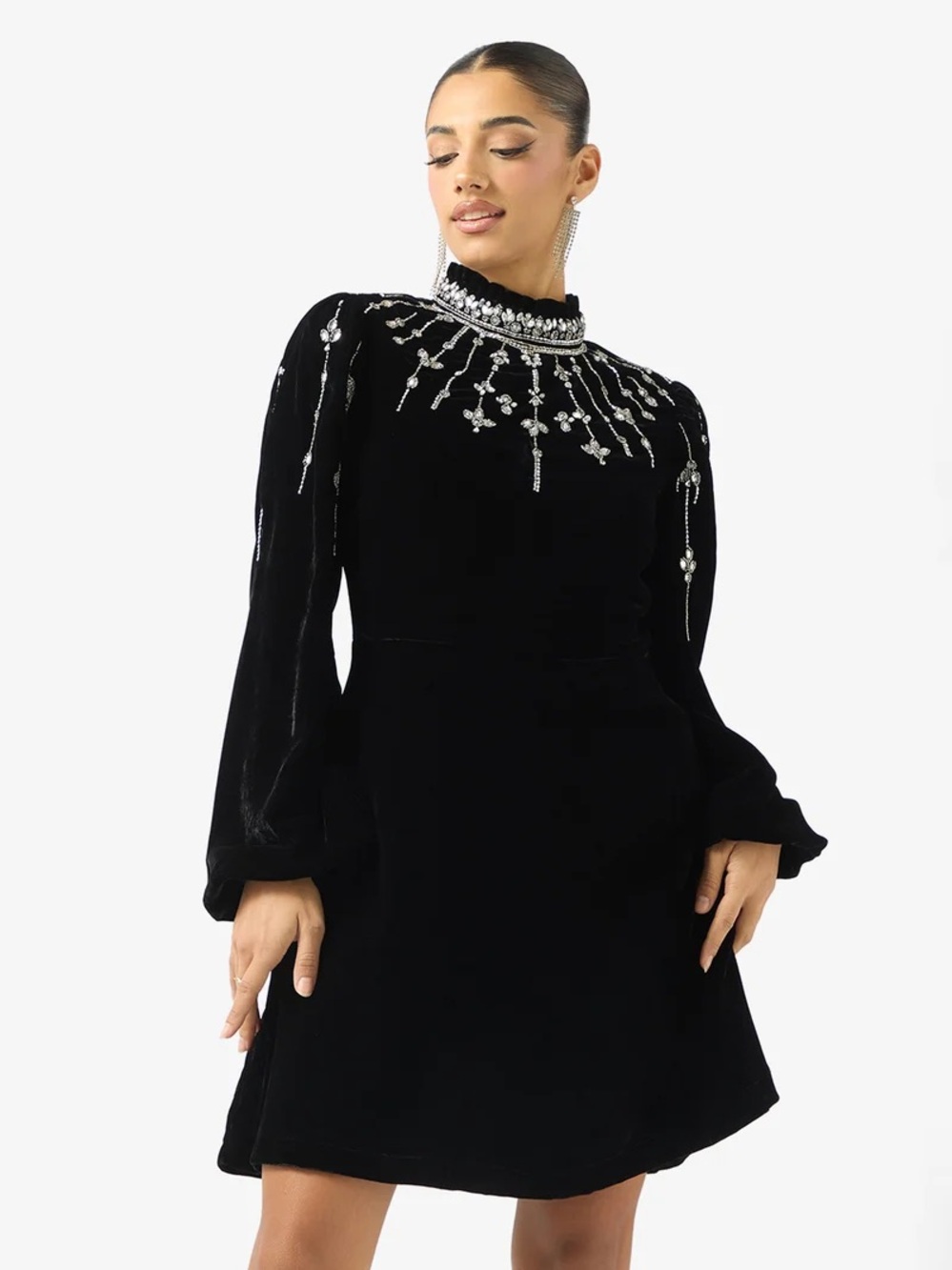 NWT Hope & Ivy Embellished High Neck Zadie Velvet Mini Dress sz 12